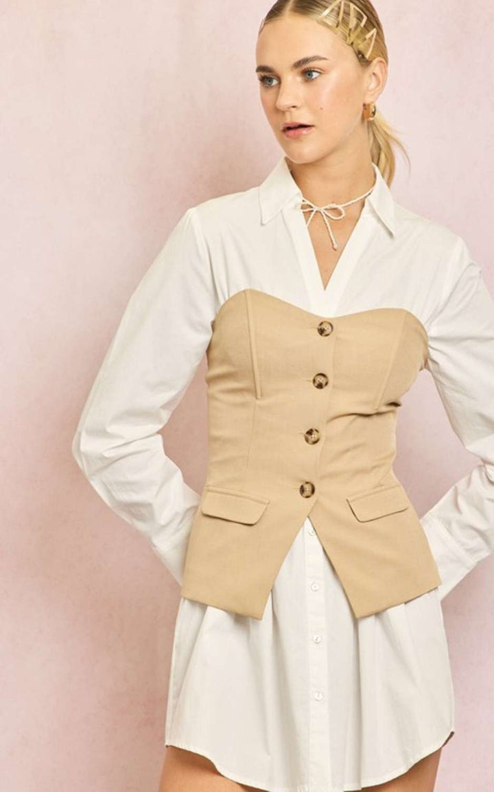 Elegant strapless button vest for women – chic tailored top with front button closure.