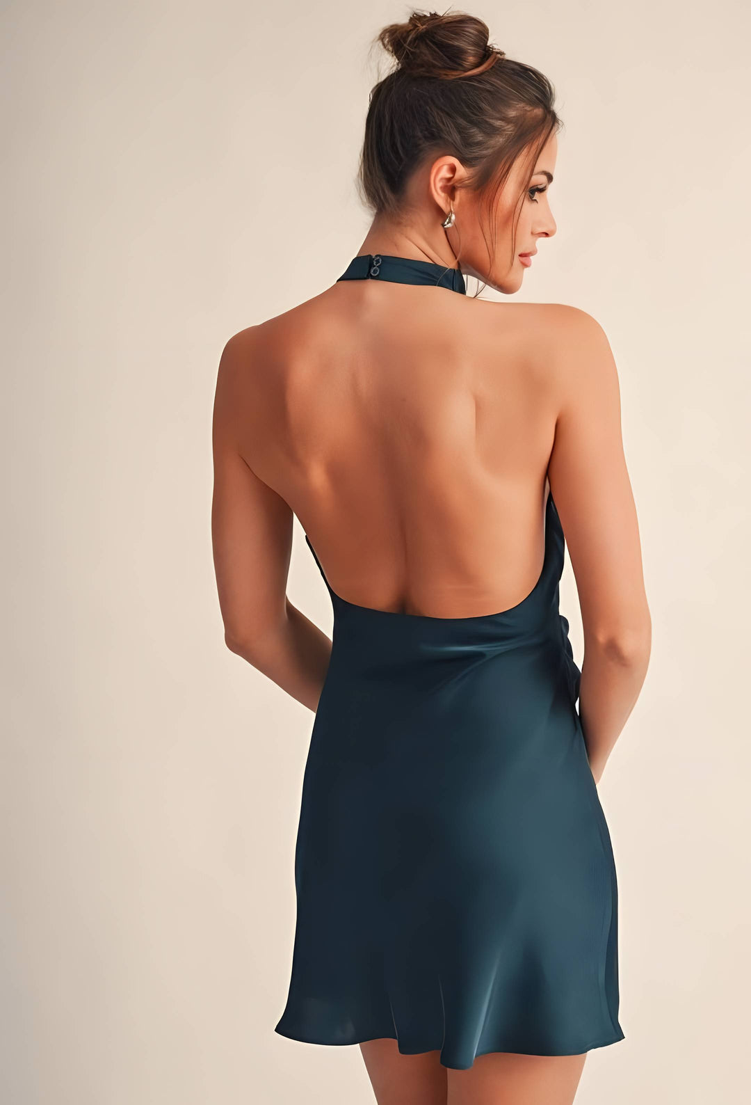 Teal Silken Drape Halter Dress