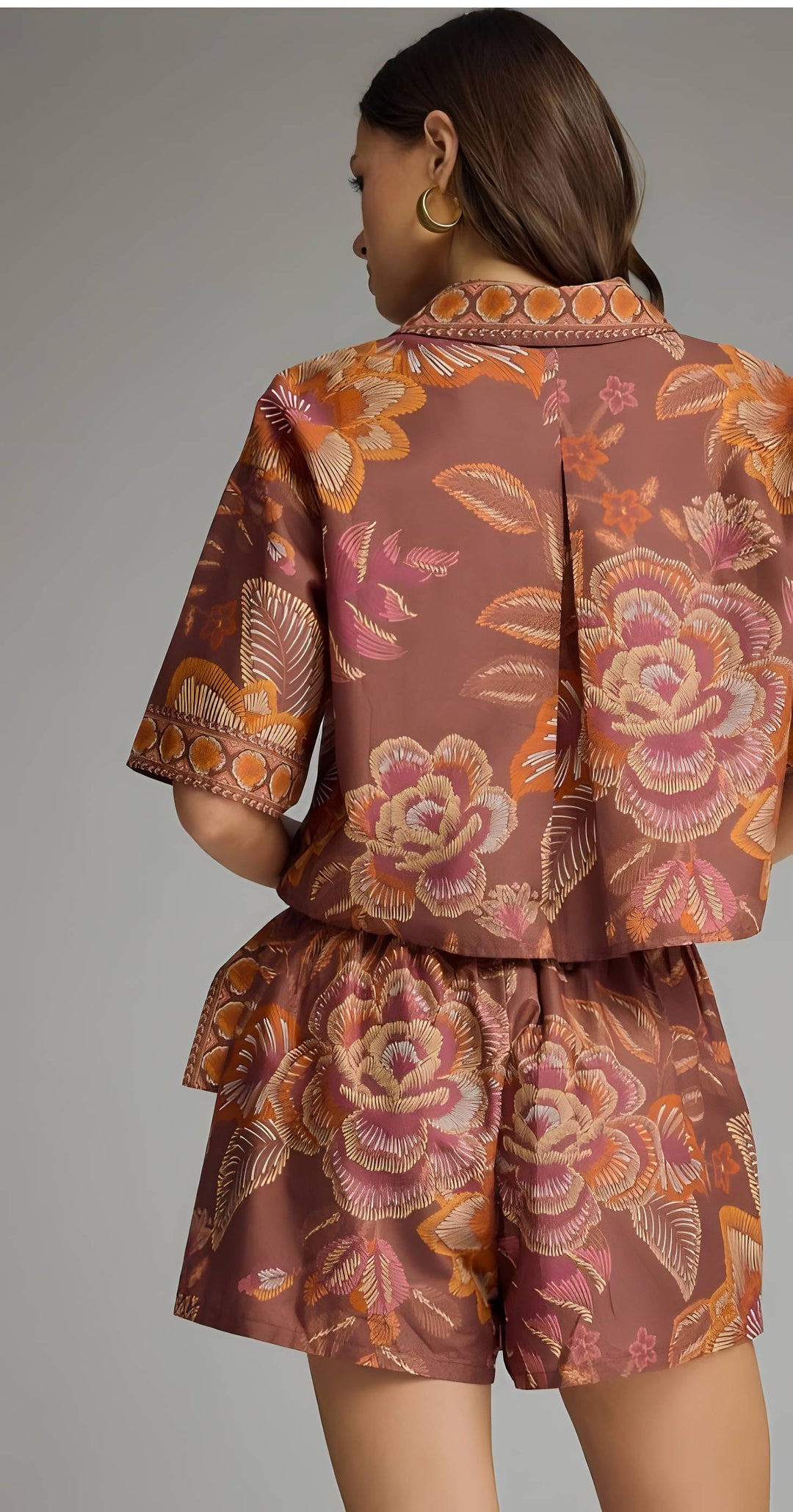 Terra Cotta Botanical Print Short Set