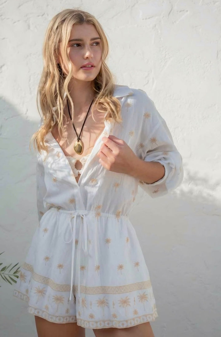 White Embroidered Romper