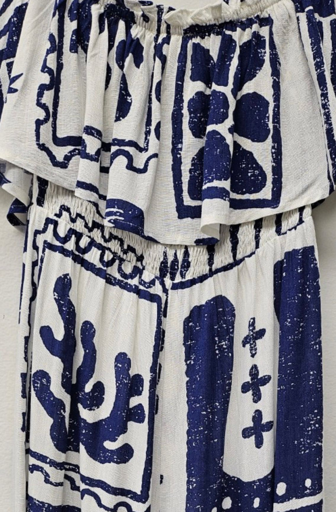 White/Navy Strapless Jumpsuit