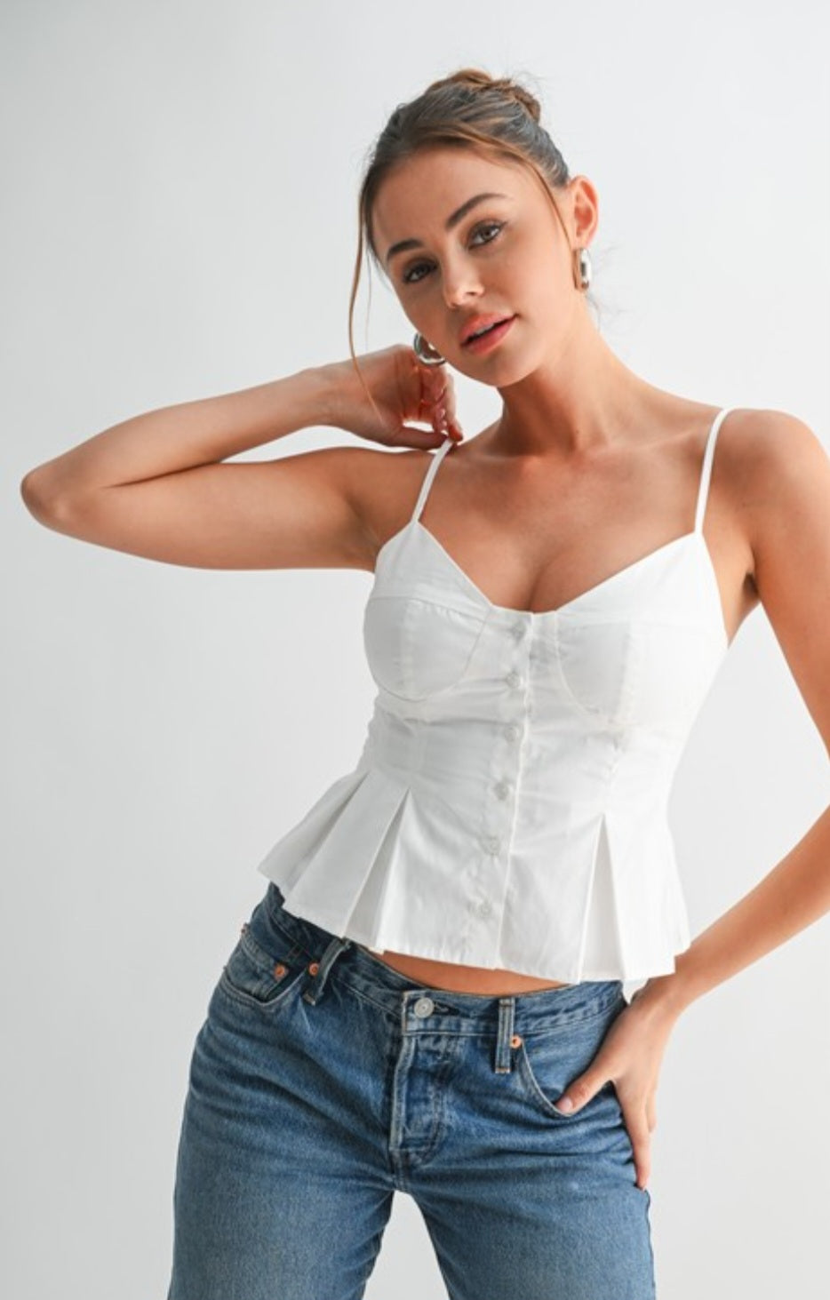 White Pleated Bustier Top