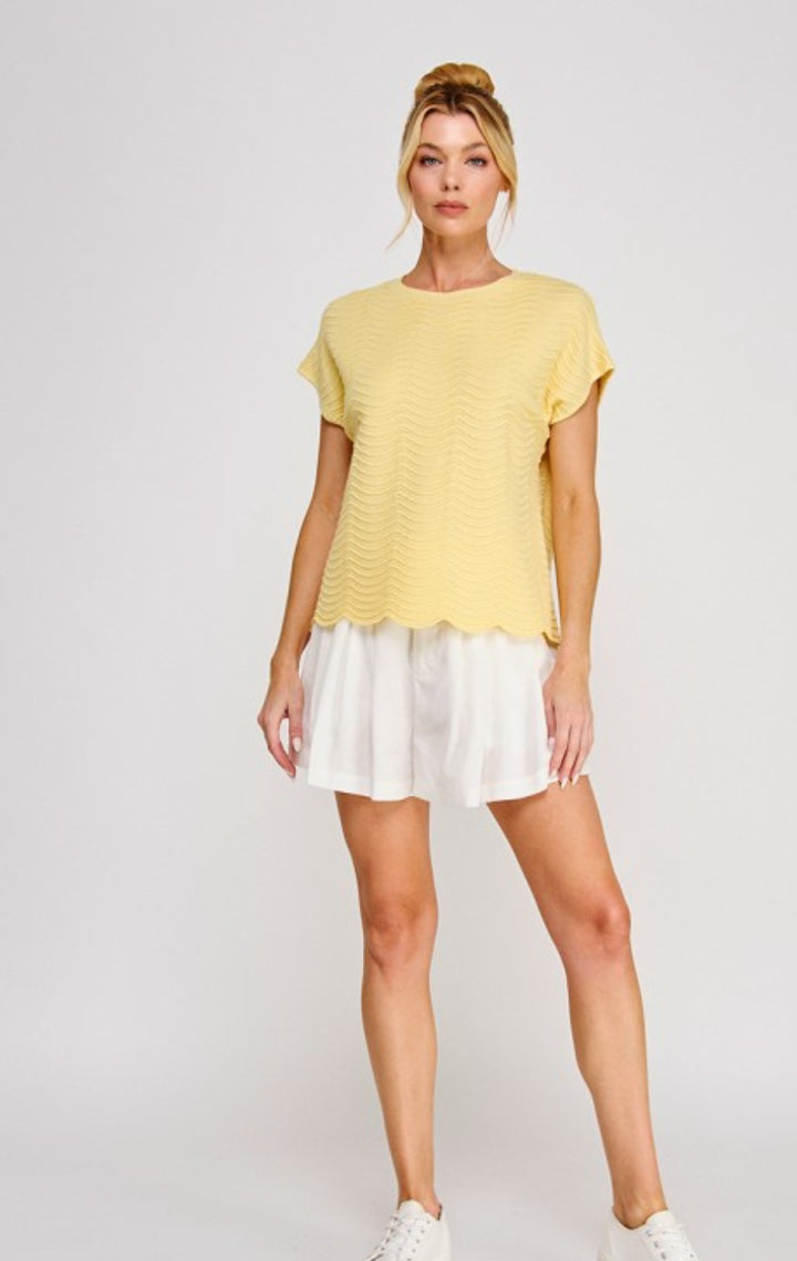 Yellow patterned knit top, soft lightweight sweater for women, cute spring fashion