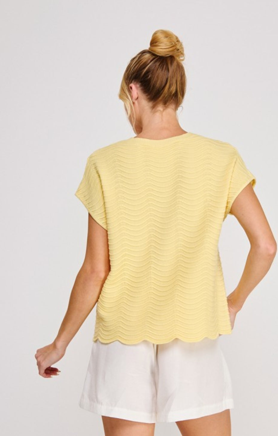 Yellow patterned knit top, soft lightweight sweater for women, cute spring fashion