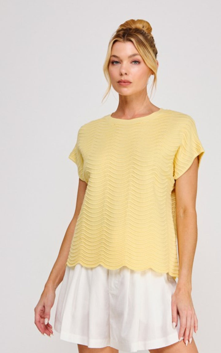 Yellow patterned knit top, soft lightweight sweater for women, cute spring fashion