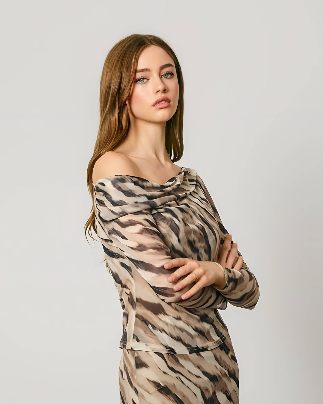 Zebra Print Mesh Asymmetrical Top