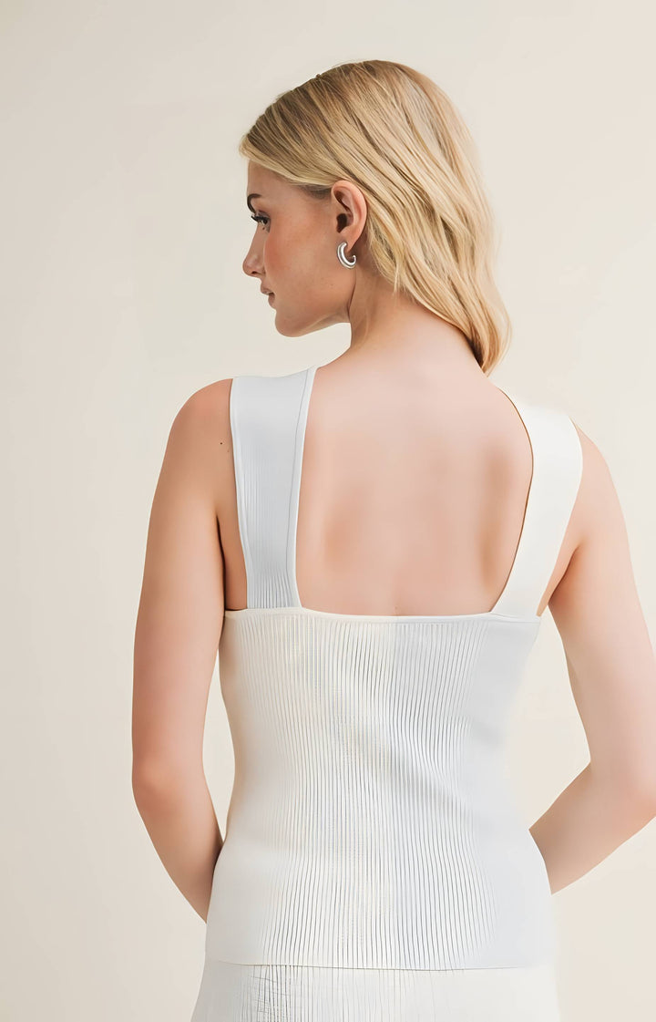 Blue/White Halter Knit Top with Seashell Detail