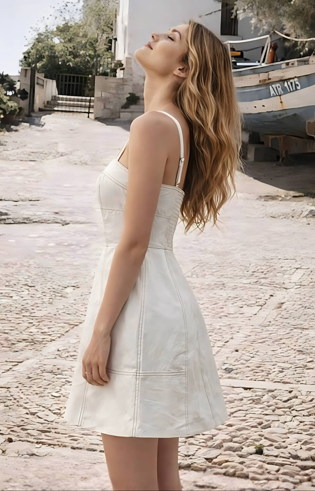 White Stitch Zipper Dress