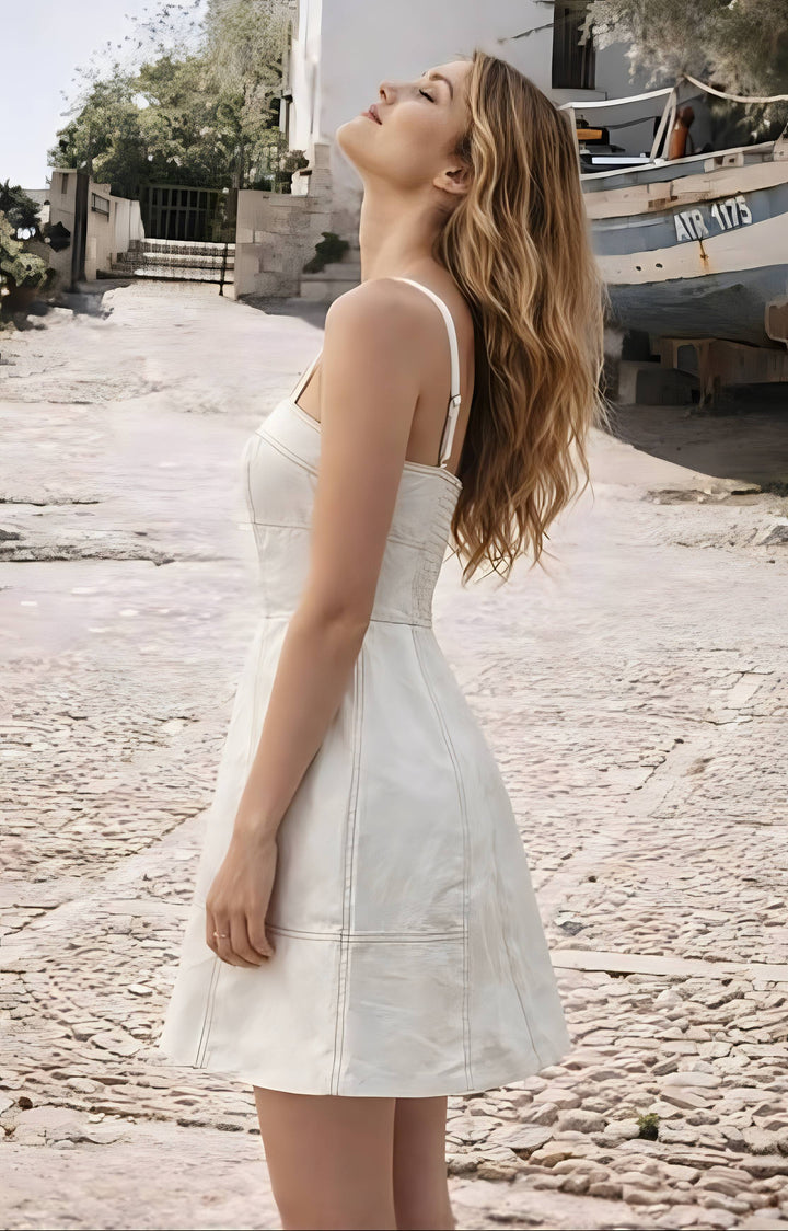 White Stitch Zipper Dress