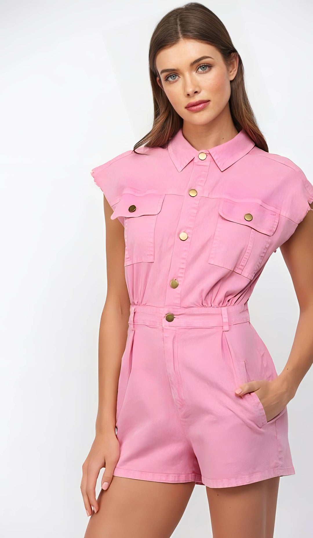 Pink Denim Romper