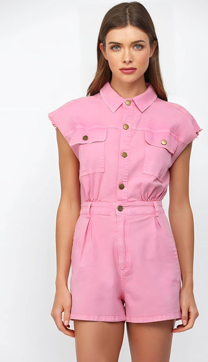 Pink Denim Romper