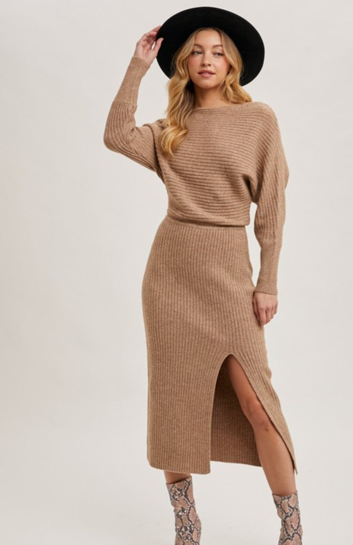Latte Midi Knit Sweater Dress