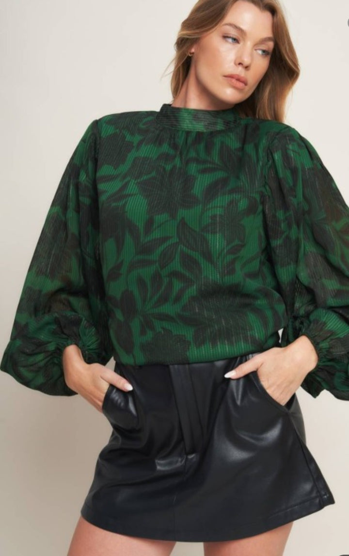 Green/Black  Floral Blouse