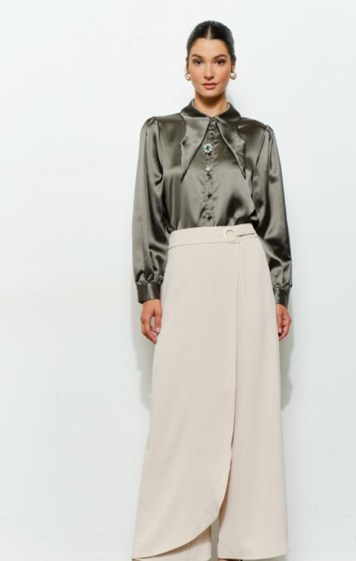 Olive Heart Button Top