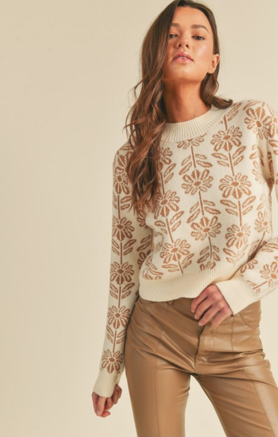 Beige Flower Print Sweater – Cocoacouture Miami
