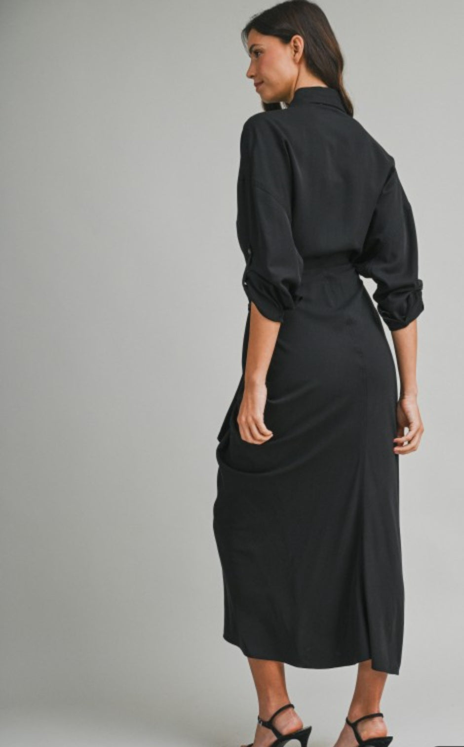 Black Button Front Tie Dress