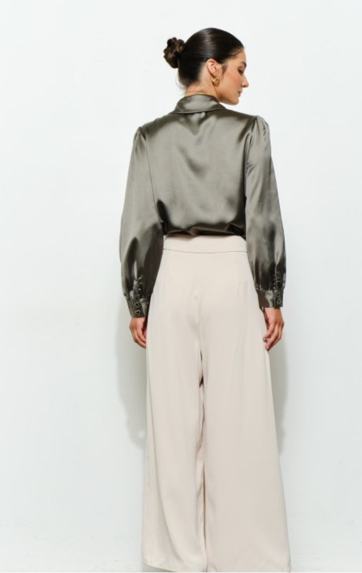 Olive Heart Button Top