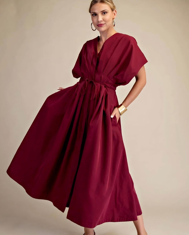 Burgundy Pleated Dress