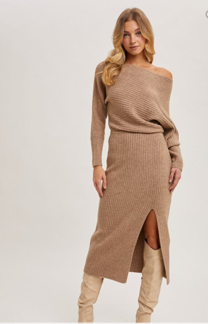 Latte Midi Knit Sweater Dress