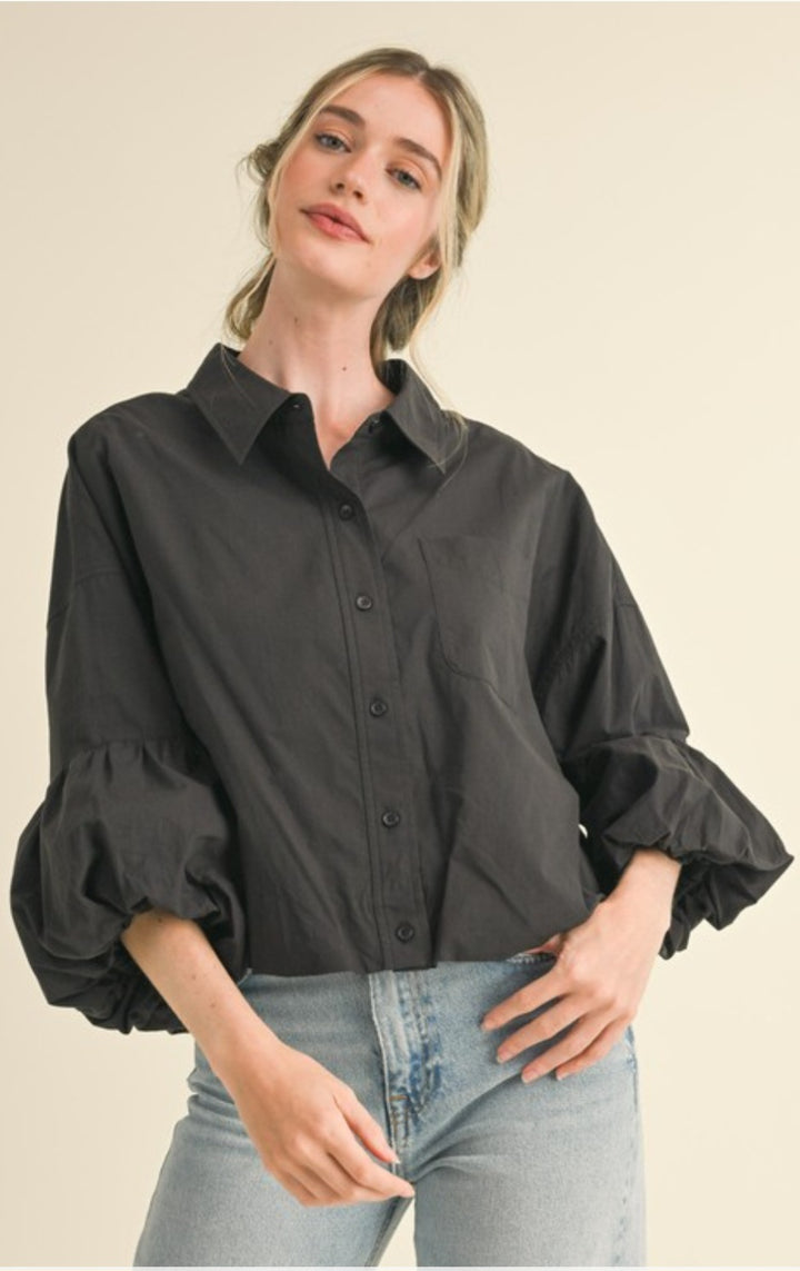 Black Puff Sleeve Top