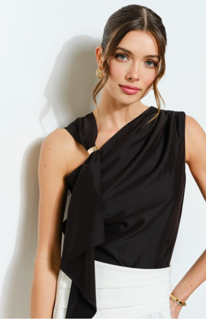 Black Drape Ring Detail Top