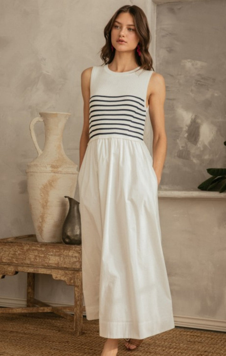 White & Navy Stripe Tank Dress